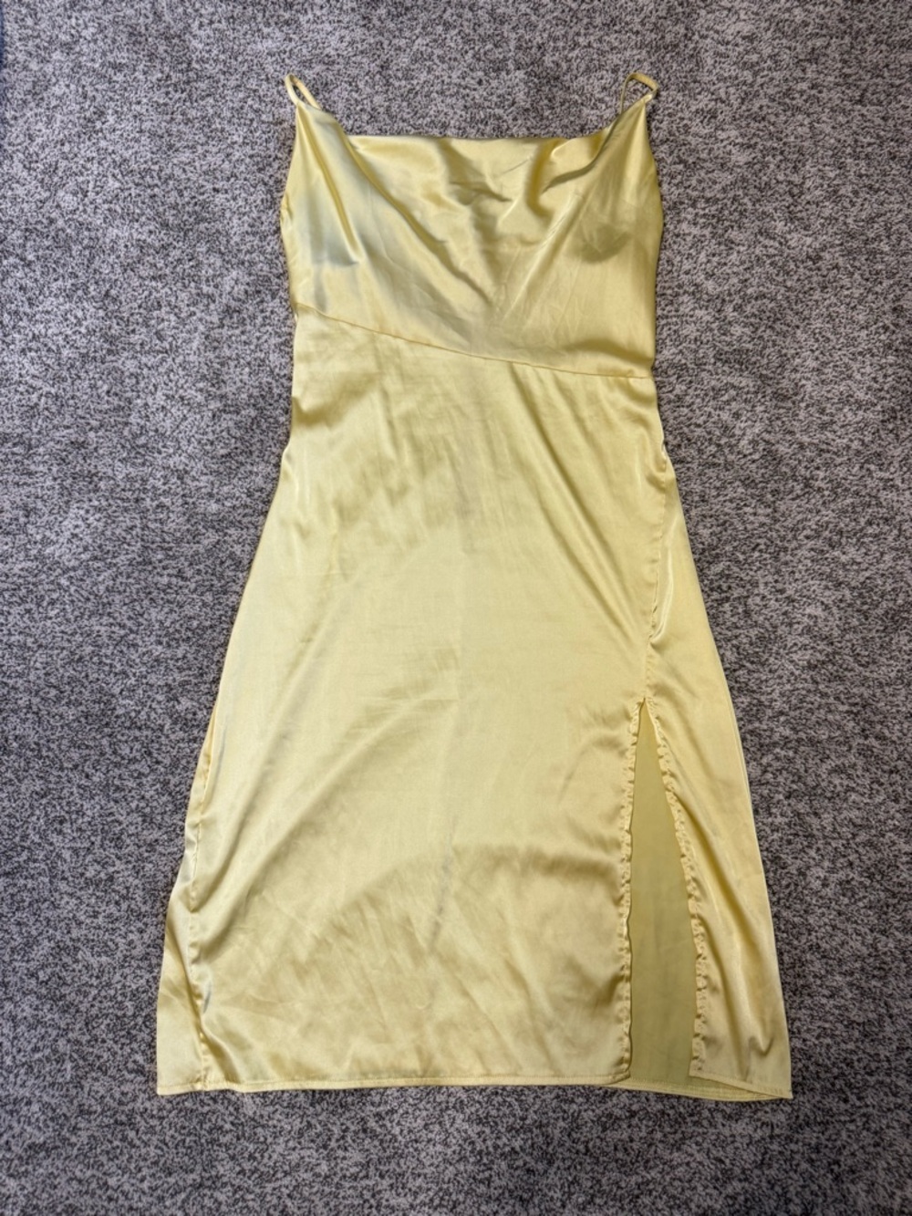 Satin Slip Dress with Side Slit - Yellow